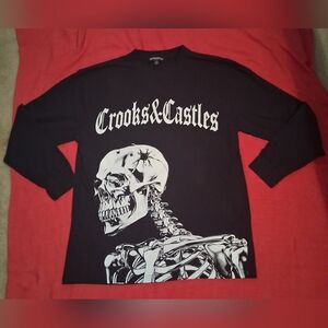 Crooks & Castles "Halfway Crooks" Sz. L. Mens RARE L/S Black Tee